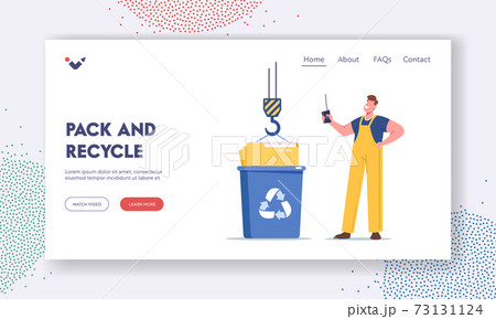 Data Recovery Service, Backup and Protection Landing Page Template. Tiny Worker Character Managing Construction Crane 73131124
