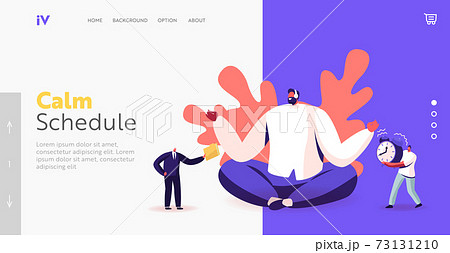 Calm Character Office Worker Meditating at Workplace Landing Page Template. Relaxed Businessman Doing Yoga in Office Calm Character Office Worker Meditating at Workplace Landing Page Template. Relaxed Businessman Doing Yoga in Office 73131210