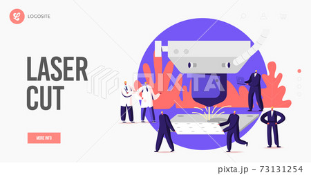 Characters Work on Laser Cut Factory Landing Page Template. Tiny Workers on Industrial Manufacture Producing Materials 73131254