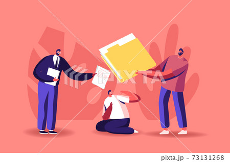 Confused Businessman Character Sitting on Ground Pressed with Colleagues Opinion. Businesspeople and Stressed Worker 73131268