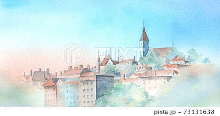 スイス トゥーン城 水彩画 スイス トゥーン城 水彩画 73131638