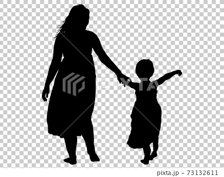 Mother And Daughter Silhouette Holding Hands Stock Illustration