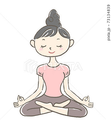 ヨガで瞑想をする女性のイラストのイラスト素材