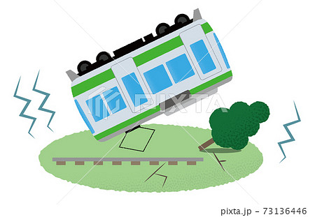 地震の被害に遭う電車のベクターイラスト 73136446