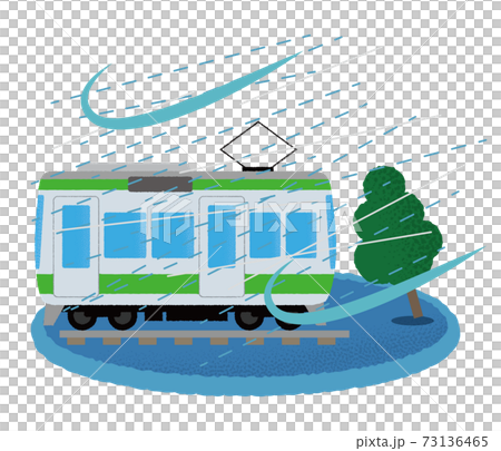 台風の被害に遭う電車のベクターイラストのイラスト素材