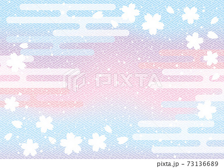 桜の花と和柄の華やかな背景 水色のイラスト素材