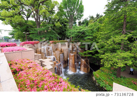 御殿山庭園 新緑 つつじ 池 噴水 御殿山庭園 新緑 つつじ 池 噴水 73136728