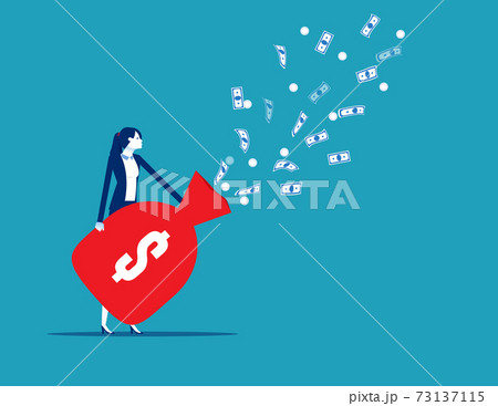 A woman hold money sack and collection dollar coins A woman hold money sack and collection dollar coins 73137115