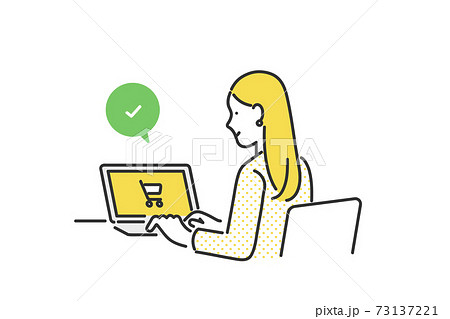 パソコンでオンラインショッピングをする女性のイラスト素材 73137221