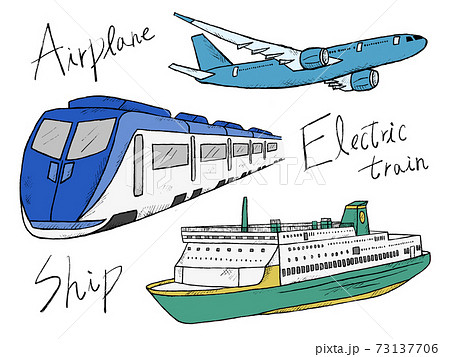 乗り物や交通機関の手書きイラストイメージのイラスト素材
