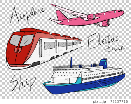 乗り物や交通機関の手書きイラストイメージのイラスト素材