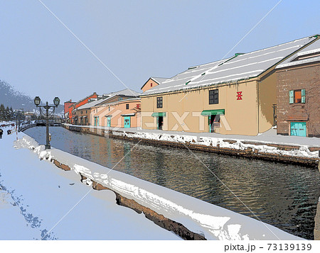 冬の小樽運河　浅草橋街園からの風景 73139139