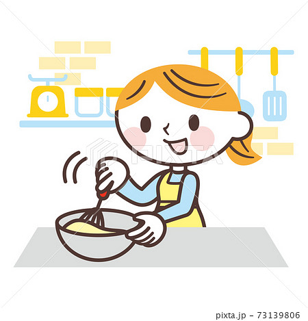 お菓子作りをする女性のイラスト素材