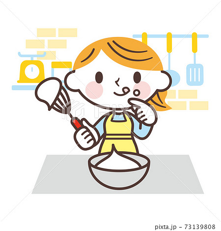 Woman housewife whip ingredients in bowl whisk Vector Image