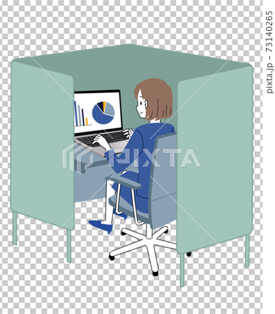 パーテーションを使ってコロナ対策しているオフィスのイラスト 73140265