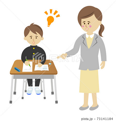 先生の指導で答えが閃いた男子生徒のイラストイメージのイラスト素材