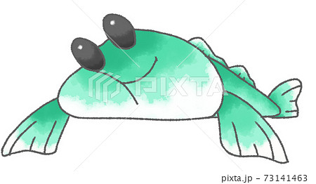 水彩風のデフォルメしたかわいいハゼ 青緑色 のイラスト素材