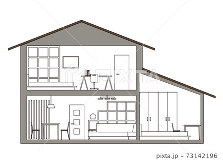 住宅の断面図のイラストのイラスト素材