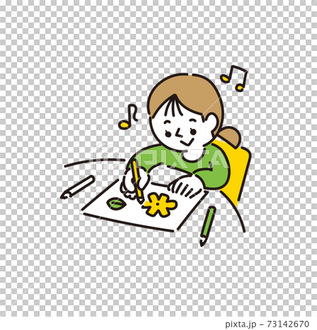 楽しくお絵かきをする女の子のイラスト素材