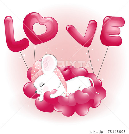 Cute little mouse sleeping on hearts valentine's day concept 73143003