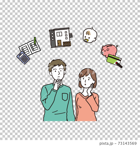 Illustration of a couple thinking about their life plan Illustration of a couple thinking about their life plan 73143569