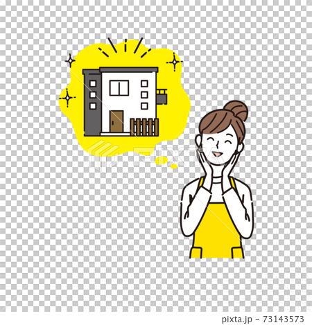 Illustration of a housewife dreaming of her own home Illustration of a housewife dreaming of her own home 73143573