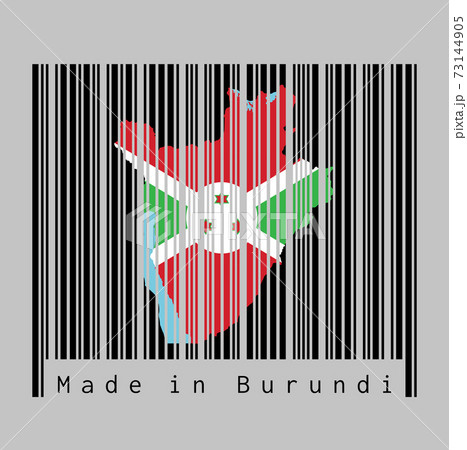 Barcode set the shape to Burundi map outline and the color of Burundi flag on black barcode 73144905