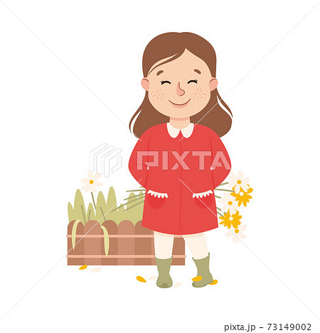 Naughty Child Picking Flowers from Flowerbed Vector Illustration 73149002