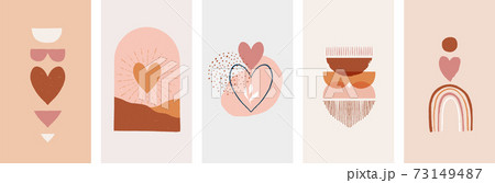 Collection of Boho Valentines day symbols and elements. Set of bohemian prints with earth color 73149487