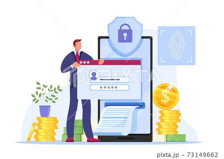 Secure online wallet, web payment, internet money protection technology illustration with man,  73149662