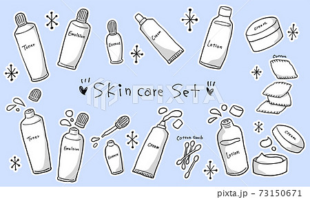 スキンケアイラストセット 影 フチありのイラスト素材