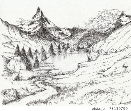 ペン画 グリンジ湖とマッターホルンのイラスト素材 [73150790] - PIXTA