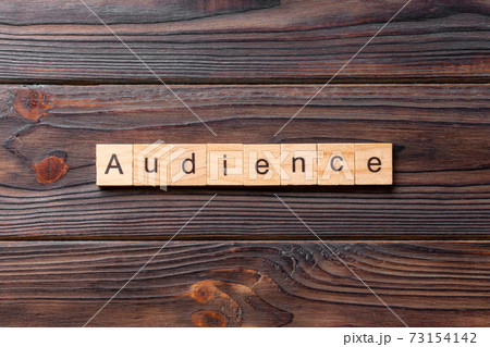 AUDIENCE word written on wood block. AUDIENCE text on cement table for your desing, concept AUDIENCE word written on wood block. AUDIENCE text on cement table for your desing, concept 73154142