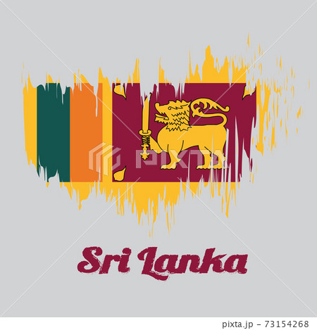 Brush style color flag of Sri Lankan four color of green orange yellow and dark red with golden lion 73154268