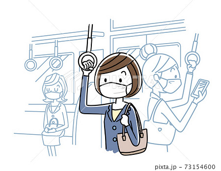 ベクターイラスト素材：マスクをつけて電車に乗る女性 73154600