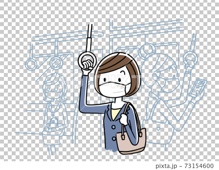 ベクターイラスト素材：マスクをつけて電車に乗る女性 73154600