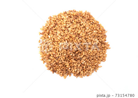 Top view of golden sesame seeds isolated on white background 73154780