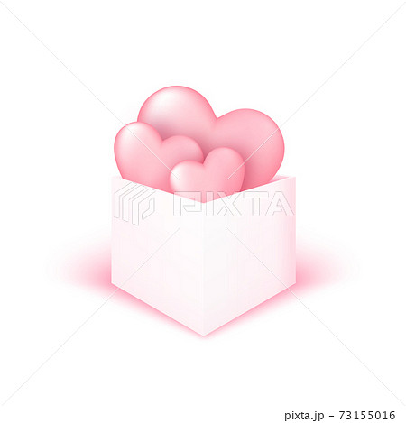3D gift box with heart on pink background. Love concept design for happy mother's day, valentine's day, birthday day. Poster and greeting card template. Vecto art illustration. 73155016
