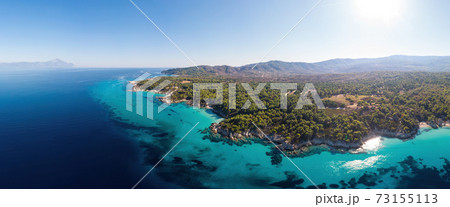 Wide shot of the Aegean sea coast in Greece 73155113