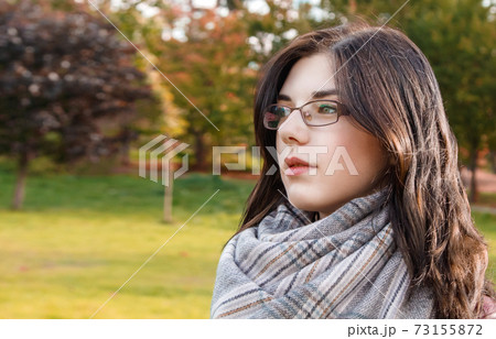 portrait of a young girl in the park in autumn portrait of a young girl in the park in autumn 73155872