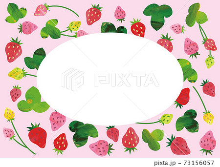 いちごの楕円形フレーム ピンクのイラスト素材