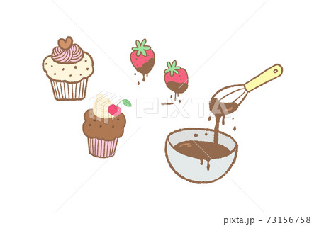 手作りスイーツ カップチョコケーキとチョコいちごのイラスト素材