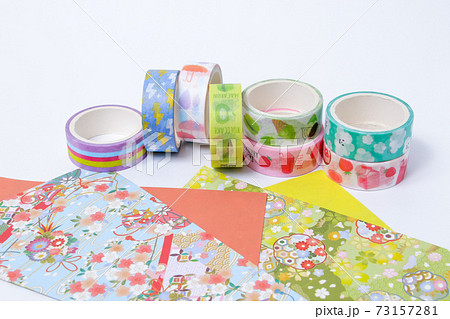 マスキングテープ 折紙 雑貨 テープ 和柄 和風 文具 文房具 カラフル おりがみの写真素材