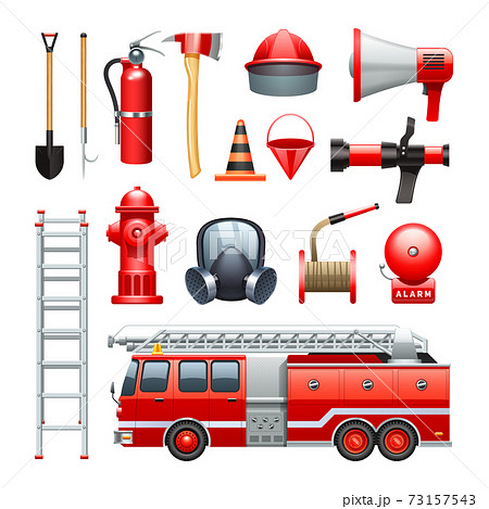 Firefighter Equipment And Machinery Icons Set 73157543