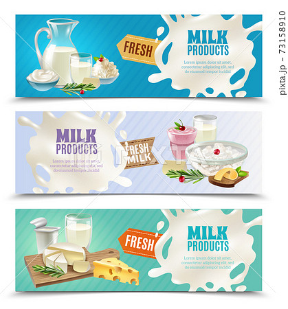 Dairy Products Horizontal Banners Set 73158910