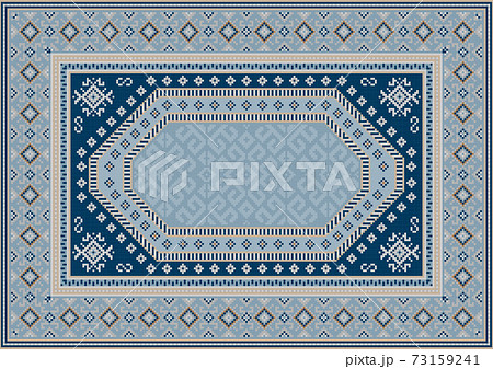 Luxury oriental carpet in bluish tones with patterns of navy blue, beige and yellow color Luxury oriental carpet in bluish tones with patterns of navy blue, beige and yellow color 73159241