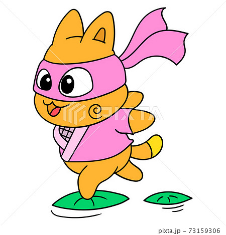 Rabbit ninja are practicing walking on the leaves, doodle icon image 73159306