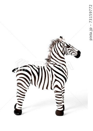 Zebra doll made from fabric is stand alone isolated on white background. 73159772