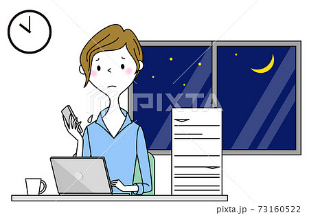 仕事が終わらないビジネスウーマンのイラスト素材