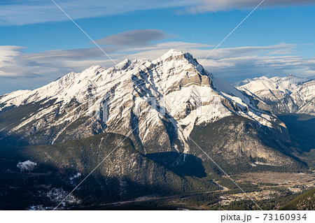 Aerial view of Cascade Mountain. Banff National Park, Canadian Rockies, Alberta, Canada. 73160934
